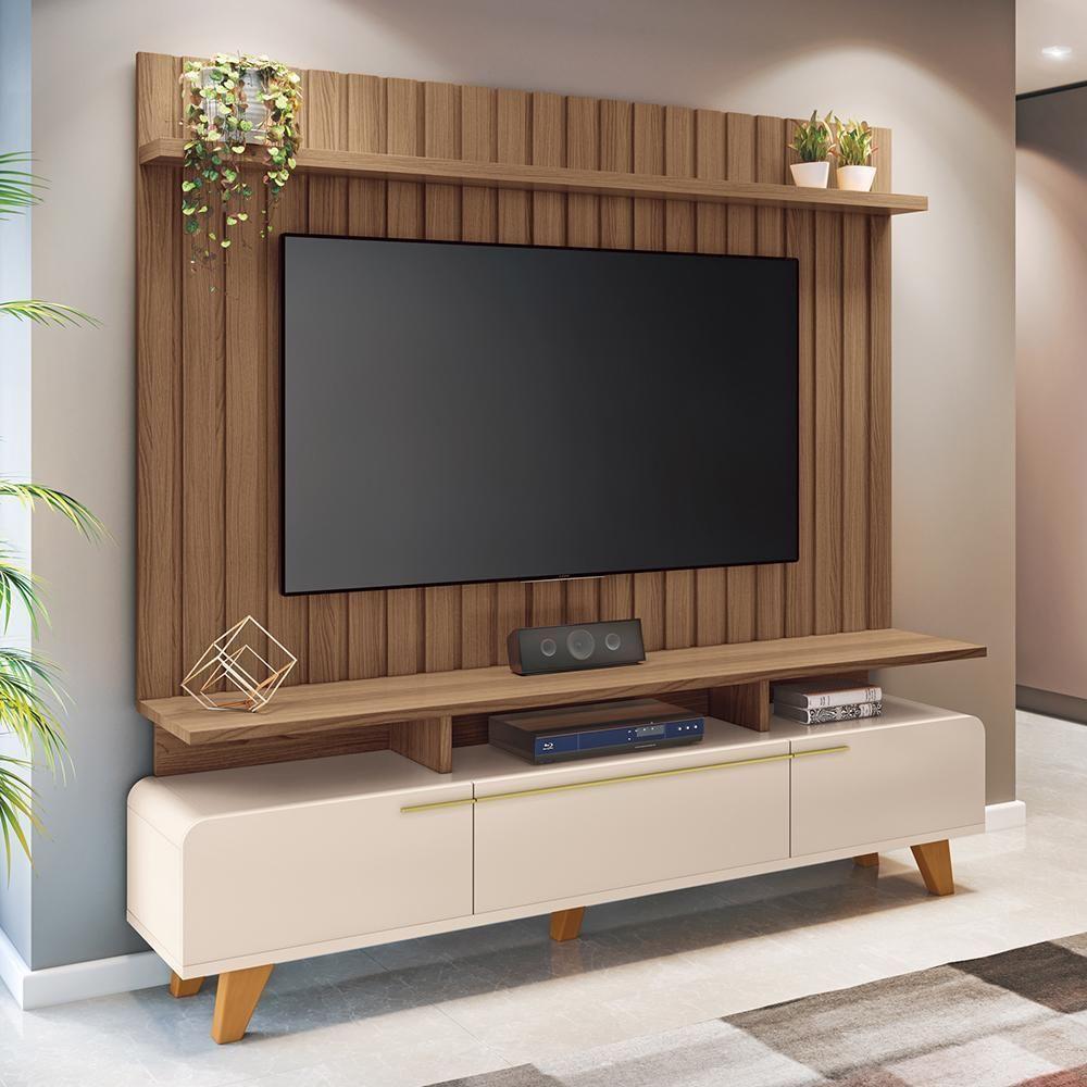 Rack Bancada Essenza Com Painel Link 2.0 Off White-castanho Para Tv Até 70? - Hb Móveis Off White-castanho - 2