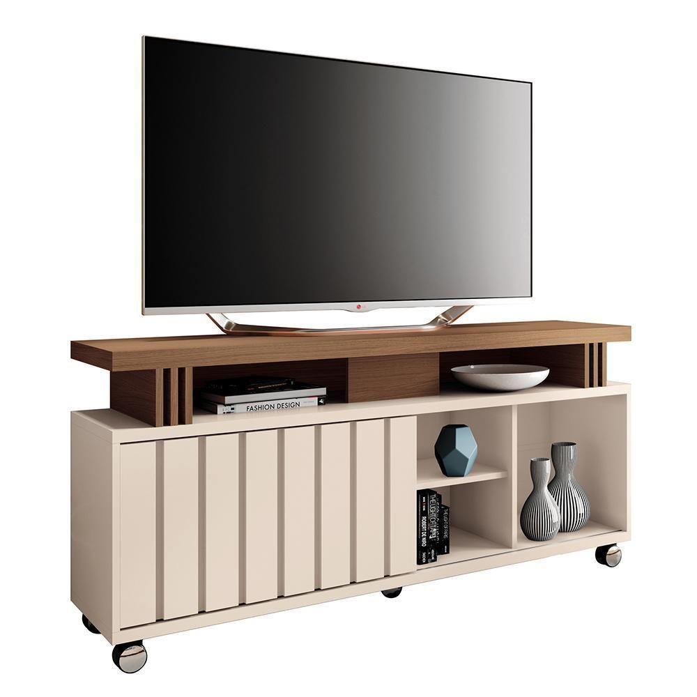 Rack Bancada Briz 1.3 Off White-castanho Para Tv Até 50? - Hb Móveis Off White-castanho - 1