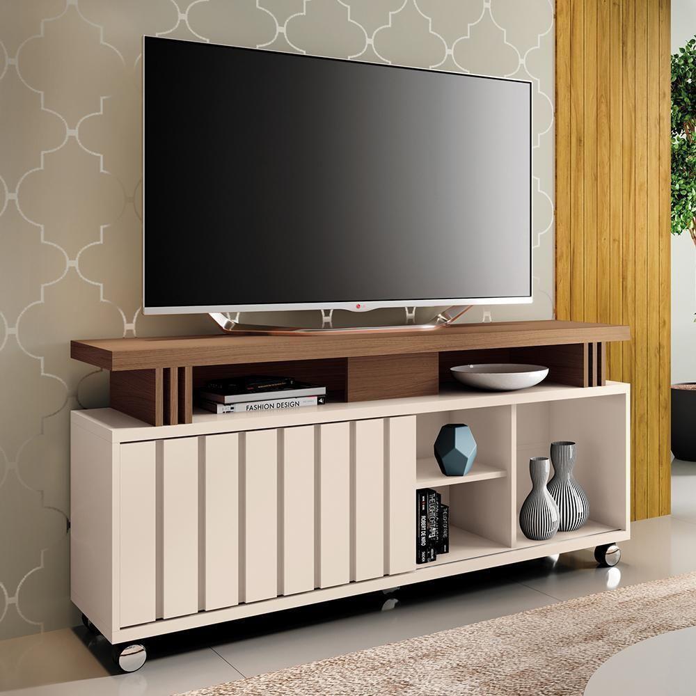 Rack Bancada Briz 1.3 Off White-castanho Para Tv Até 50? - Hb Móveis Off White-castanho - 2