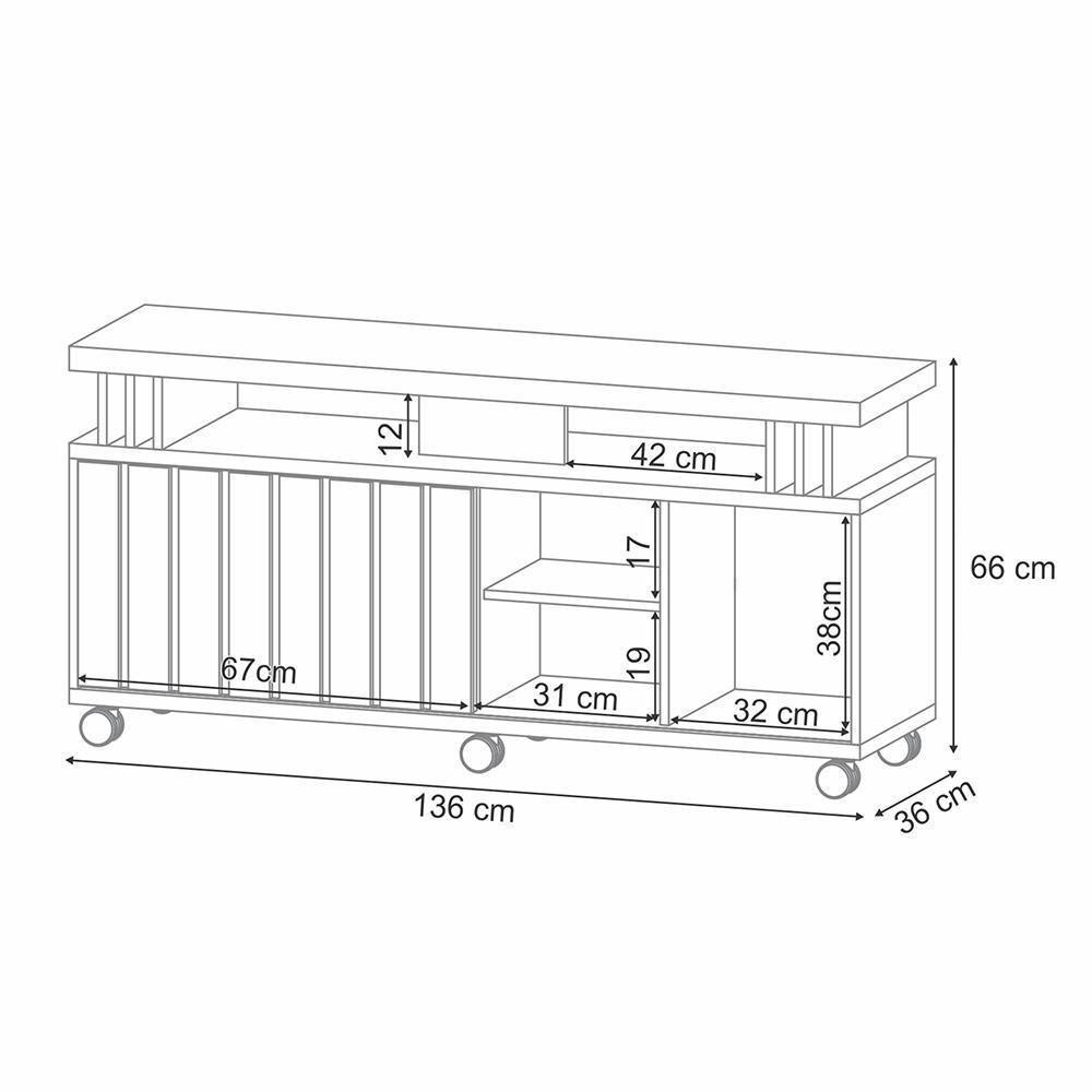 Rack Bancada Briz 1.3 Off White-castanho Para Tv Até 50? - Hb Móveis Off White-castanho - 5
