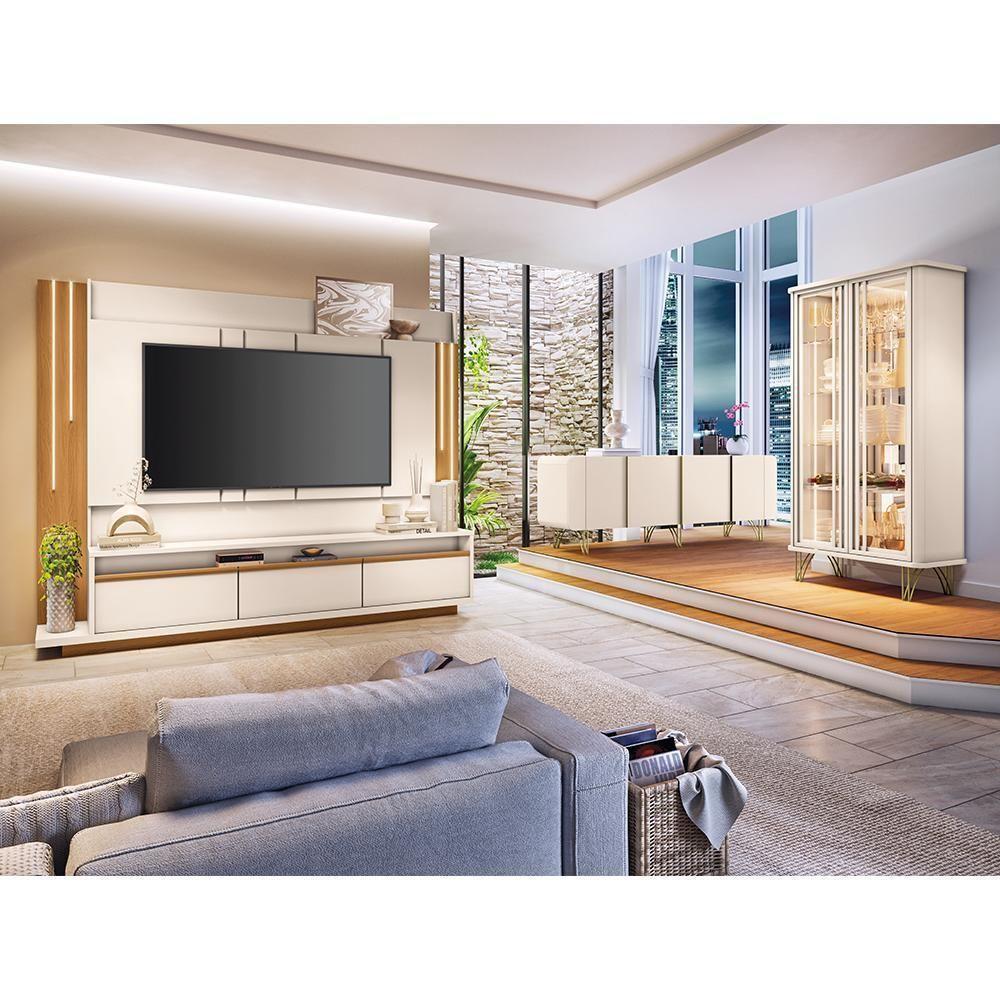 Sala De Estar Estante Home Montane, Cristaleira évora E Buffet Saluti Off White - Hb Móveis Off White - 2