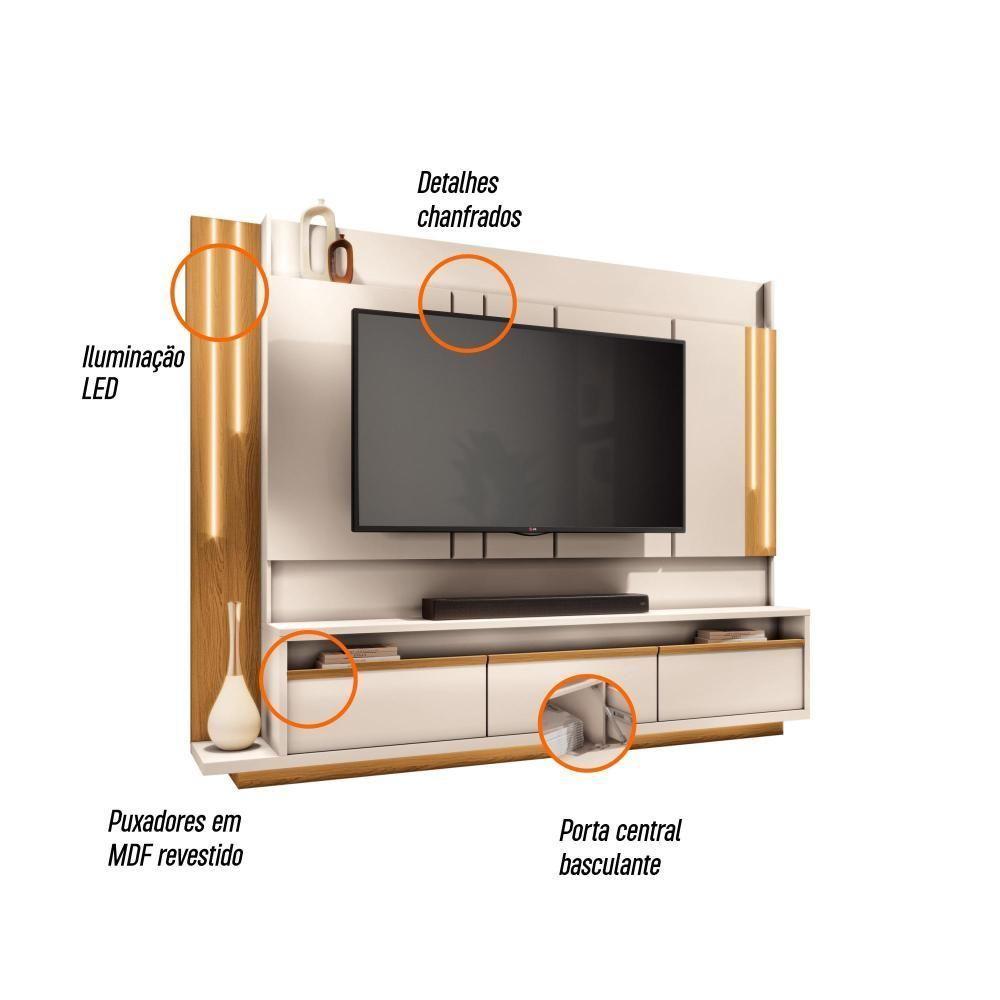 Sala De Estar Estante Home Montane, Cristaleira évora E Buffet Saluti Off White - Hb Móveis Off White - 3