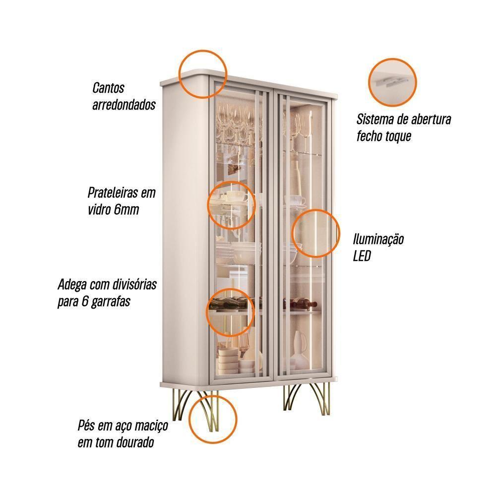 Sala De Estar Estante Home Montane, Cristaleira évora E Buffet Saluti Off White - Hb Móveis Off White - 4