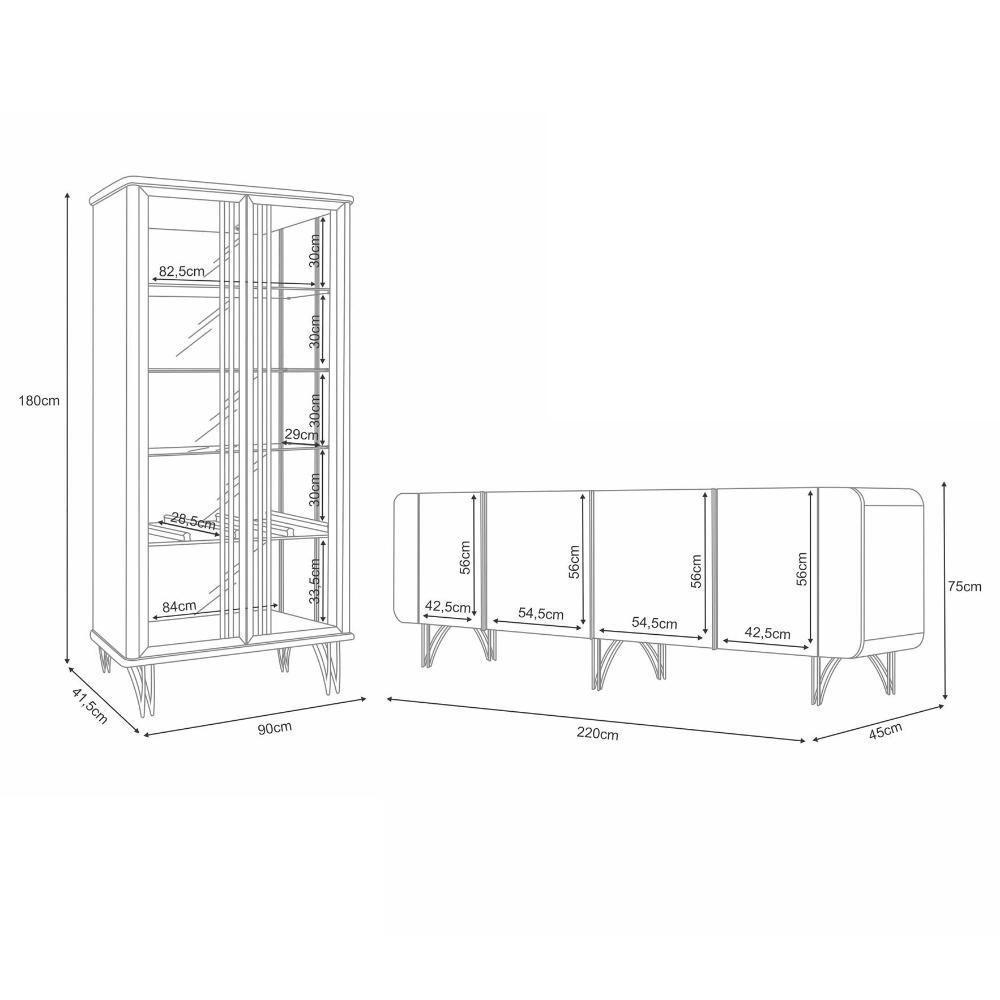 Sala De Estar Estante Home Montane, Cristaleira évora E Buffet Saluti Off White - Hb Móveis Off White - 7