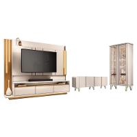 Sala De Estar Estante Home Montane, Cristaleira évora E Buffet Saluti Off White - Hb Móveis Off White - 1