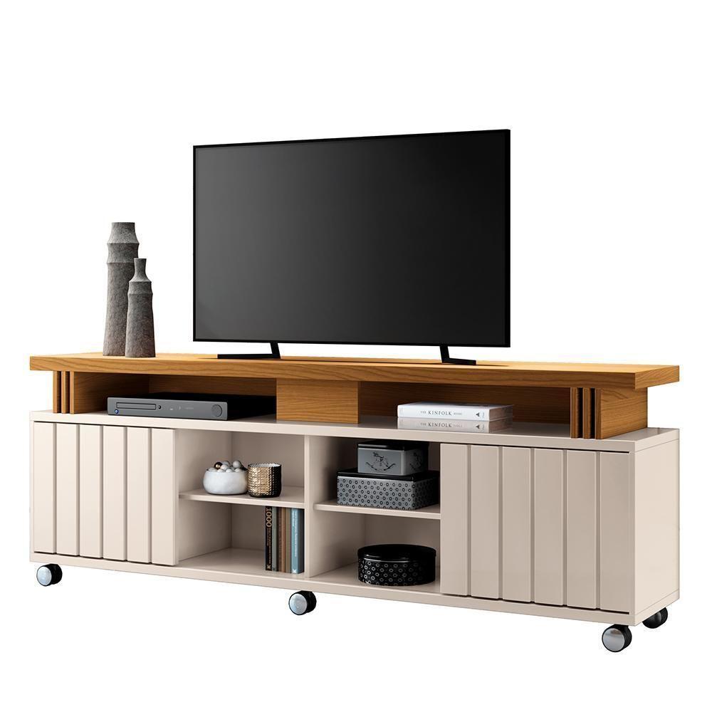 Rack Bancada Briz 1.8 Off White-cinamomo Para Tv Até 70? - Hb Móveis Off White-cinamomo - 1