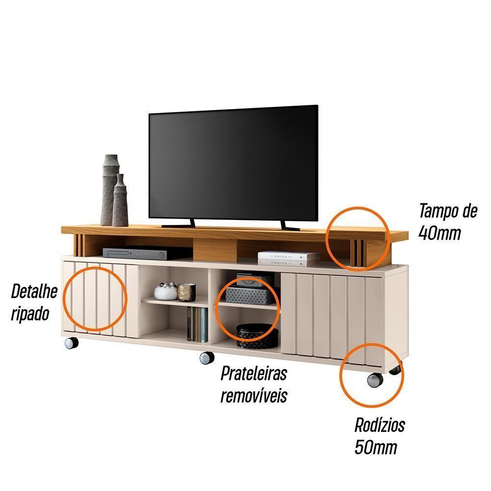 Rack Bancada Briz 1.8 Off White-cinamomo Para Tv Até 70? - Hb Móveis Off White-cinamomo - 3