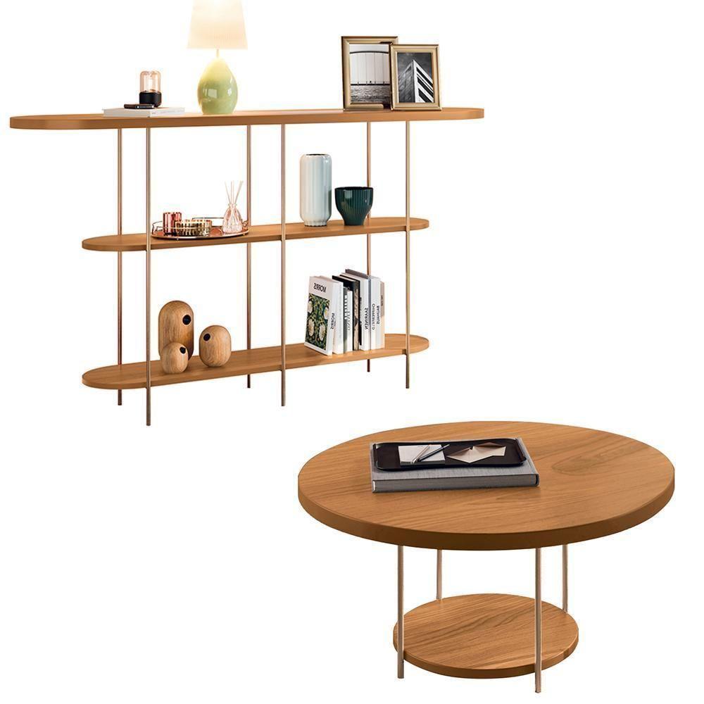 Aparador Intinity E Mesa De Centro Sky Com Tampo Em Mdf Cinamomo - Hb Móveis Cinamomo - 1