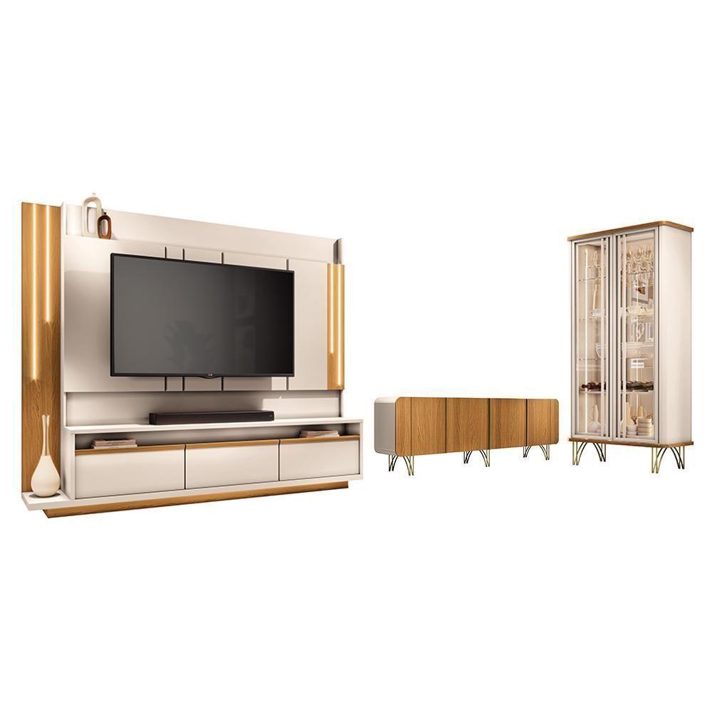 Sala De Estar Estante Home Montane, Cristaleira évora E Buffet Saluti Off White-cinamomo - Hb Móveis Off White-cinamomo - 1