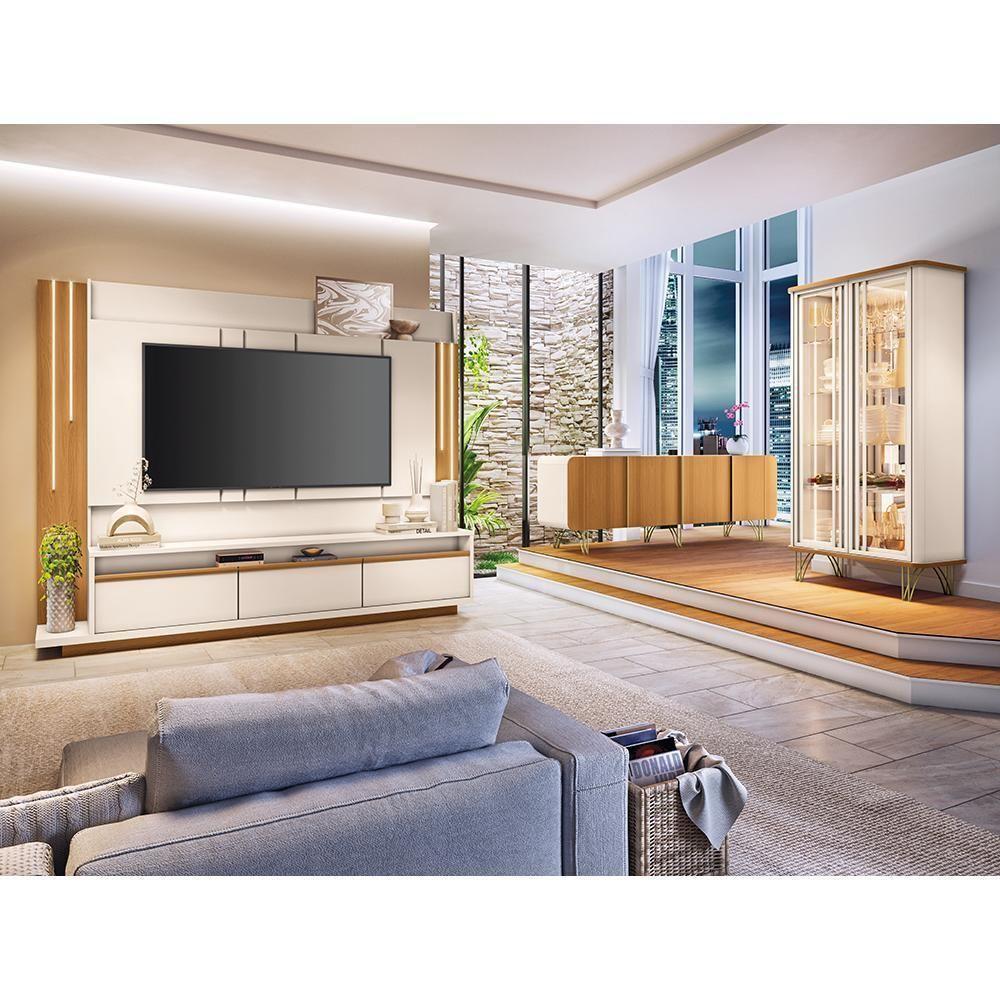 Sala De Estar Estante Home Montane, Cristaleira évora E Buffet Saluti Off White-cinamomo - Hb Móveis Off White-cinamomo - 2
