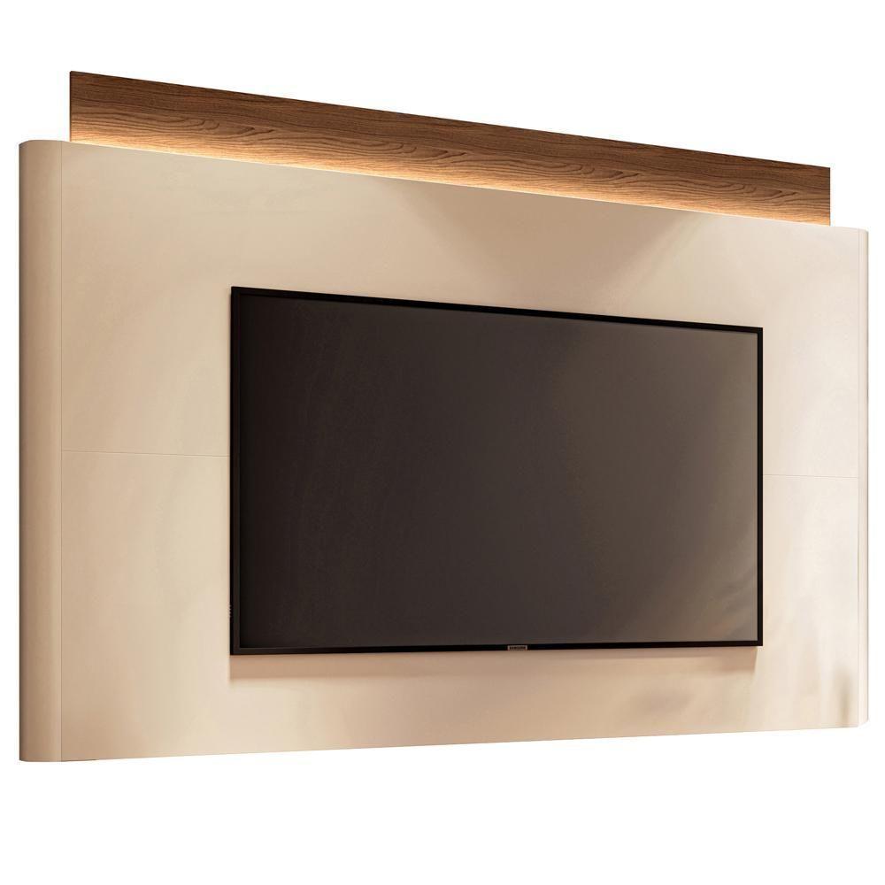 Painel Para Tv 85 Pol Orgânico Com Led 208cm Aslan B01 Off White Castanho - Lyam Decor - 1