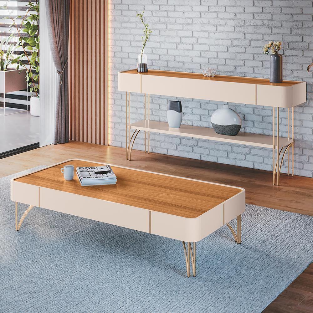 Aparador Vivant E Mesa De Centro Cadenza Off White-cinamomo - Hb Móveis Off White-cinamomo - 2