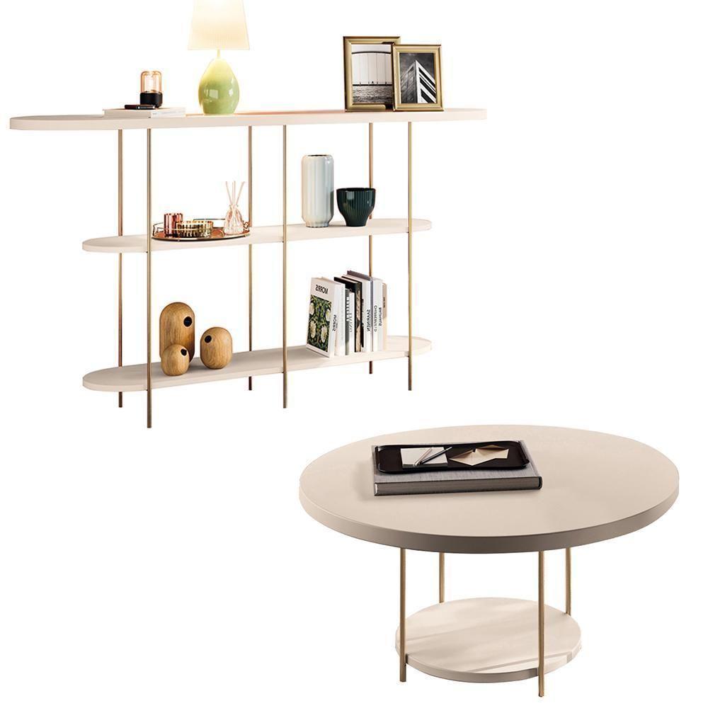 Aparador Intinity E Mesa De Centro Sky Com Tampo Em Mdf Off White - Hb Móveis Off White - 1