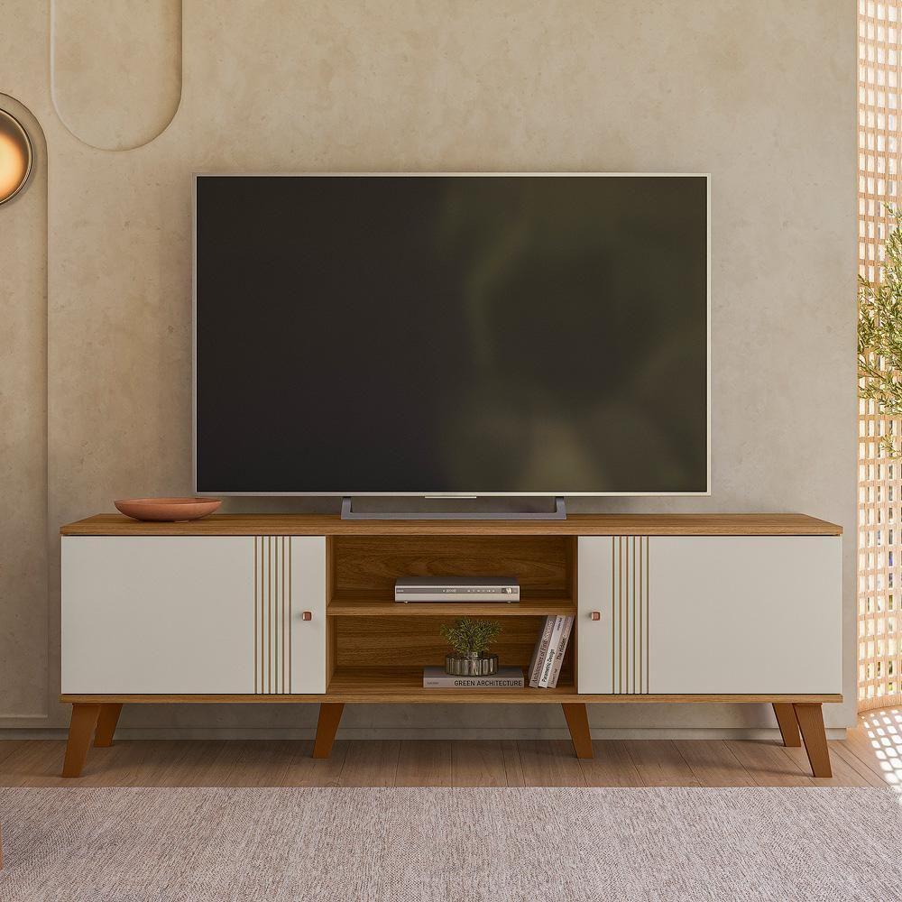 Rack Bancada Denver 160cm Nature-off White Para Tv Até 65? - Peternella Móveis Nature-off White - 4