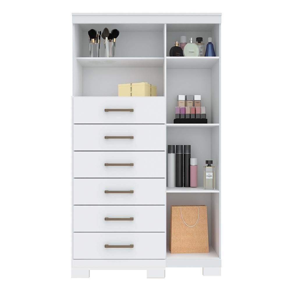 Multi-cômoda Marabá 1.6 1 Porta 6 Gavetas Branco Com Pés E Espelho - Santos Andirá Branco - 3