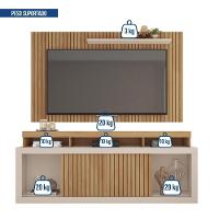 Rack Bancada Com Painel New Oscar Ripado Buriti-off White Para Tv Até 60? - Caemmun Buriti-off White