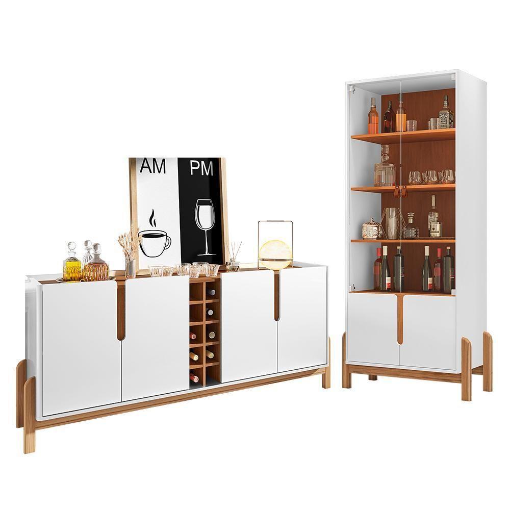 Sala De Jantar Lizz Com Cristaleira E Buffet Aparador Com Adega Branco-cedro - Casa D Branco-cedro - 1