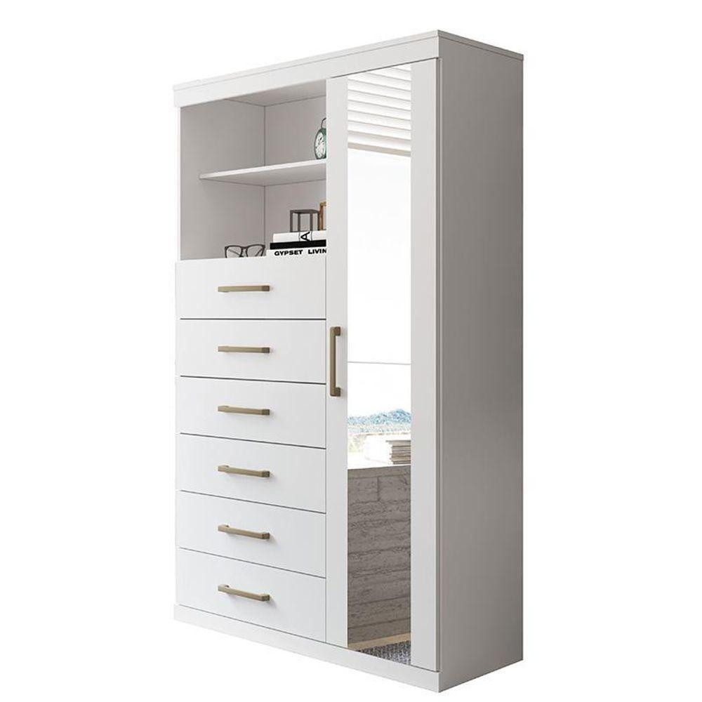 Multi-cômoda Marabá 1.6 1 Porta E 6 Gavetas Branco Com Espelho - Santos Andirá Branco - 1
