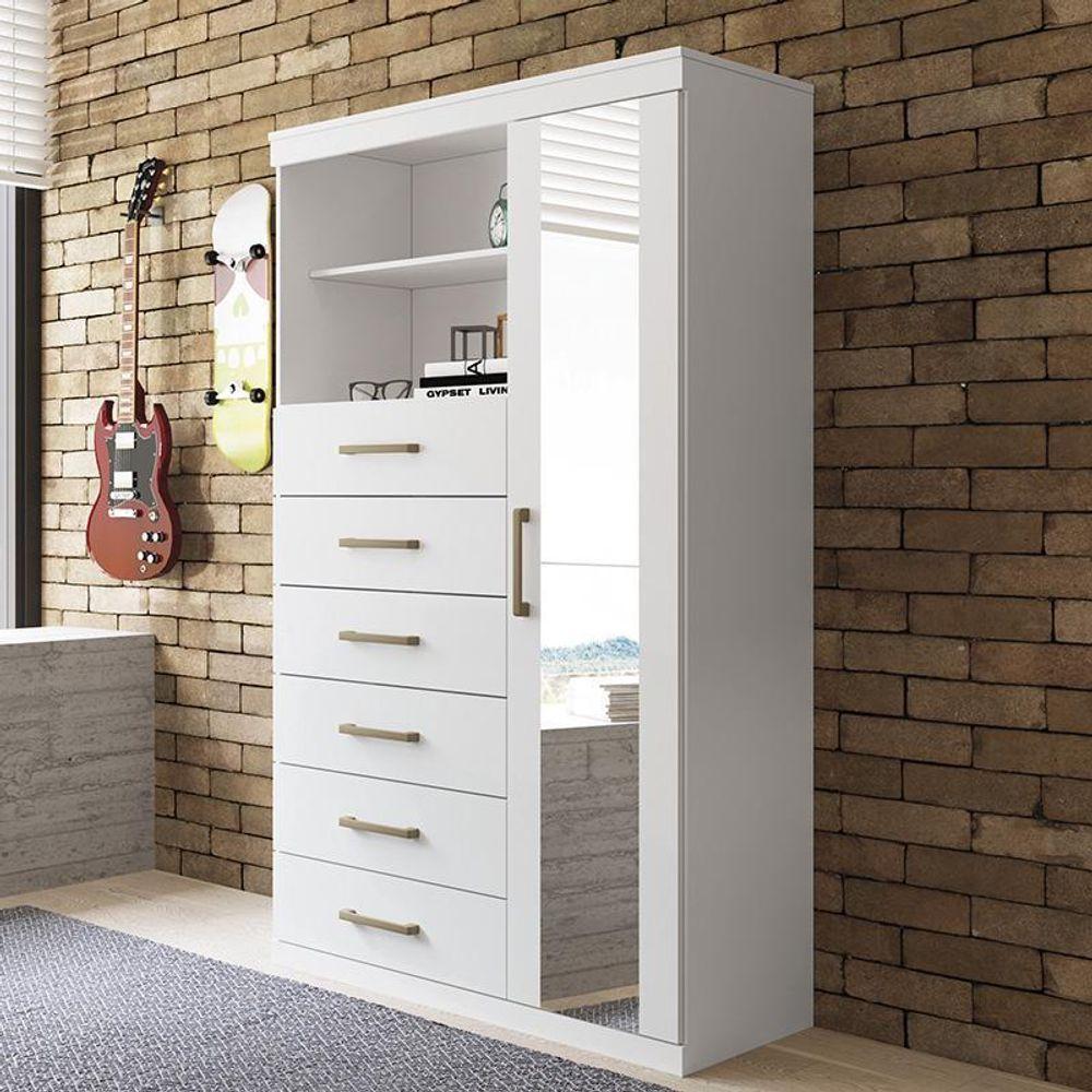 Multi-cômoda Marabá 1.6 1 Porta E 6 Gavetas Branco Com Espelho - Santos Andirá Branco - 2