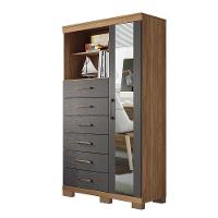 Multi-cômoda Marabá 1.6 1 Porta 6 Gavetas Jatobá-grafite Com Pés E Espelho - Santos Andirá Jatobá-grafite - 1