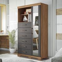 Multi-cômoda Marabá 1.6 1 Porta 6 Gavetas Jatobá-grafite Com Pés E Espelho - Santos Andirá Jatobá-grafite - 2