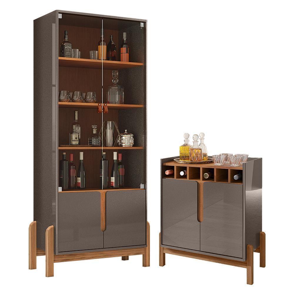 Sala De Jantar Lizz Com Cristaleira E Aparador Barzinho Cinza Pérola-cedro - Casa D Cinza Pérola-cedro - 1