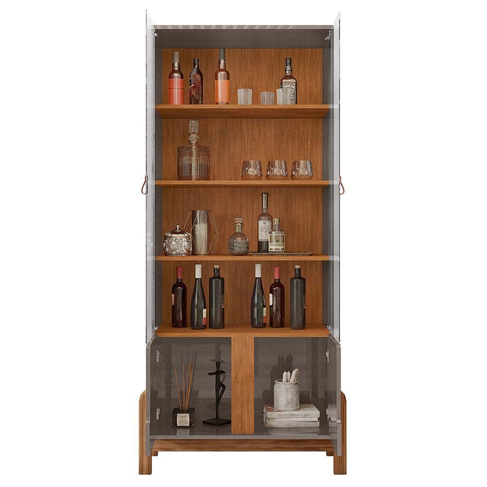 Sala De Jantar Lizz Com Cristaleira E Aparador Barzinho Cinza Pérola-cedro - Casa D Cinza Pérola-cedro - 3