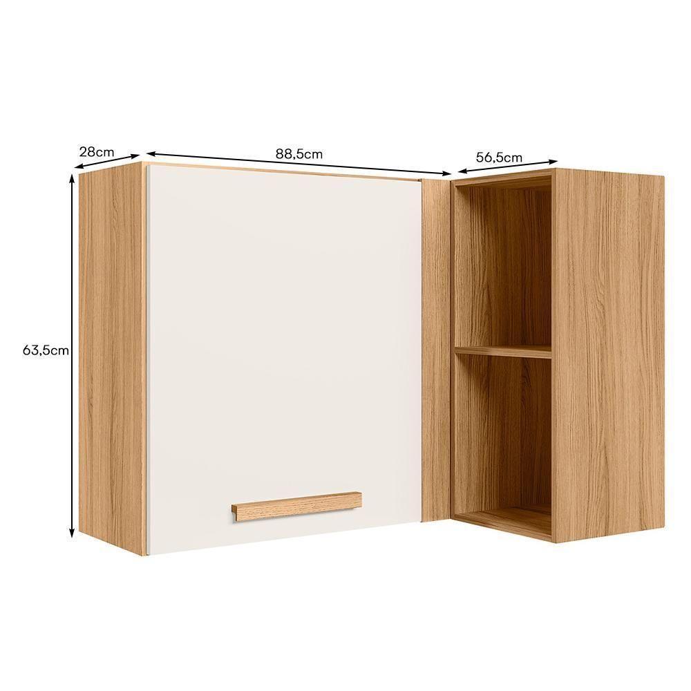 Armário Aéreo Canto Reto Intenza 88,5cm Freijó-off White Cristal Com Nichos - Nicioli Freijó-off White Cristal - 3