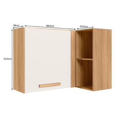 Armário Aéreo Canto Reto Intenza 88,5cm Freijó-off White Cristal Com Nichos - Nicioli Freijó-off White Cristal