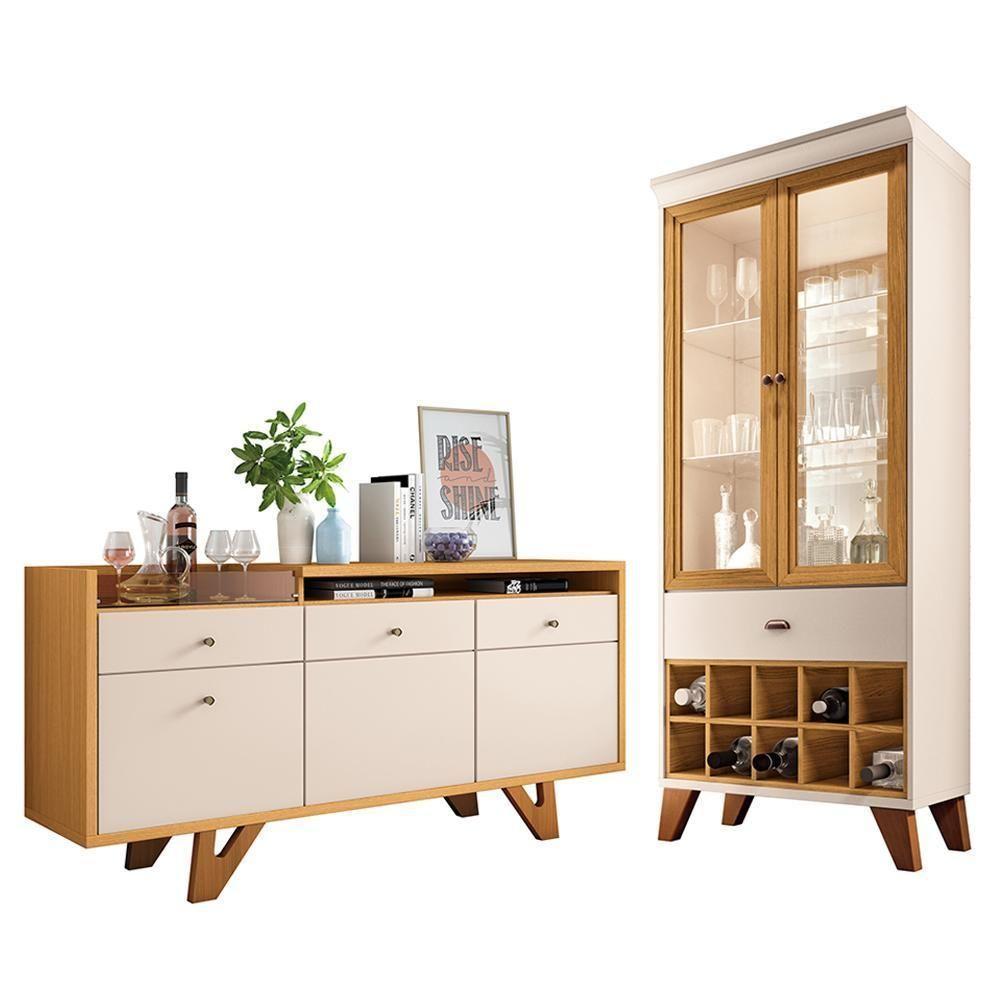 Sala De Jantar Com Cristaleira ópera E Buffet Aparador Sollare Off White-cinamomo - Hb Móveis Off White-cinamomo - 1