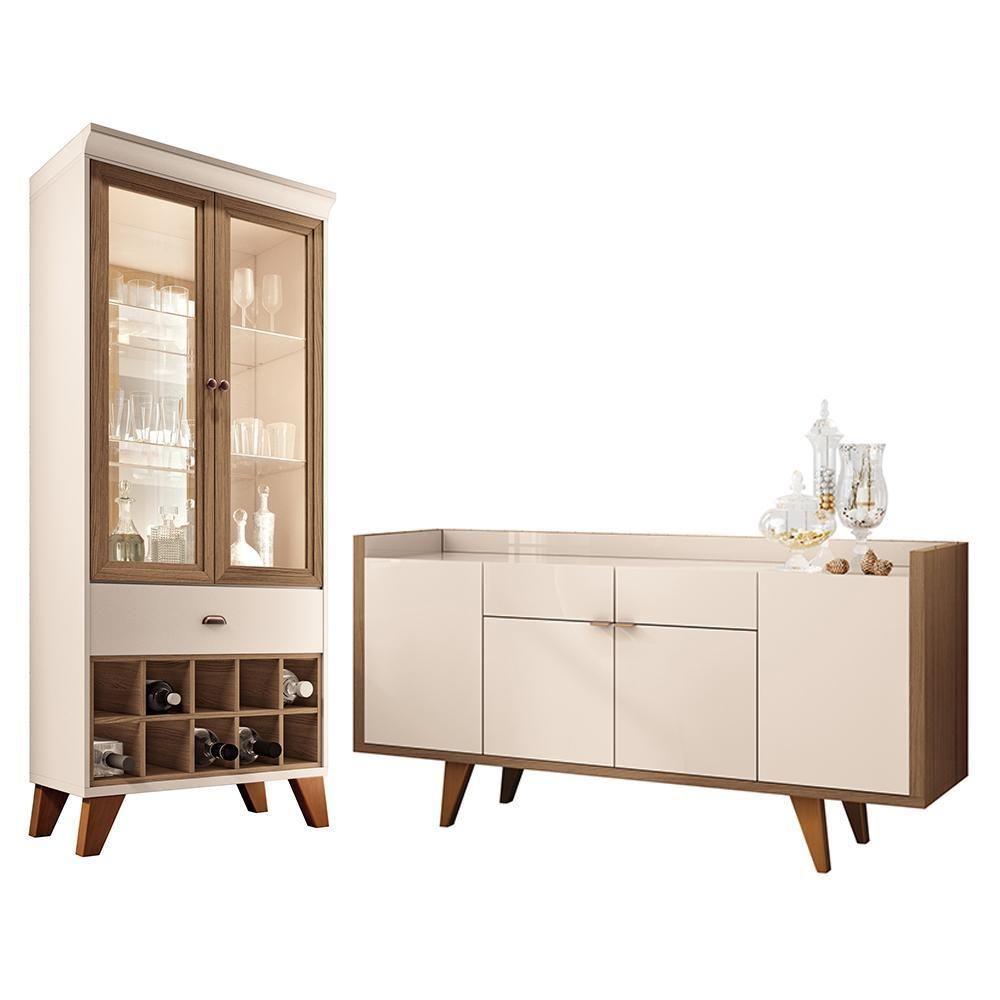 Sala De Jantar Com Cristaleira ópera E Buffet Aparador Melodia Off White-castanho - Hb Móveis Off White-castanho - 1