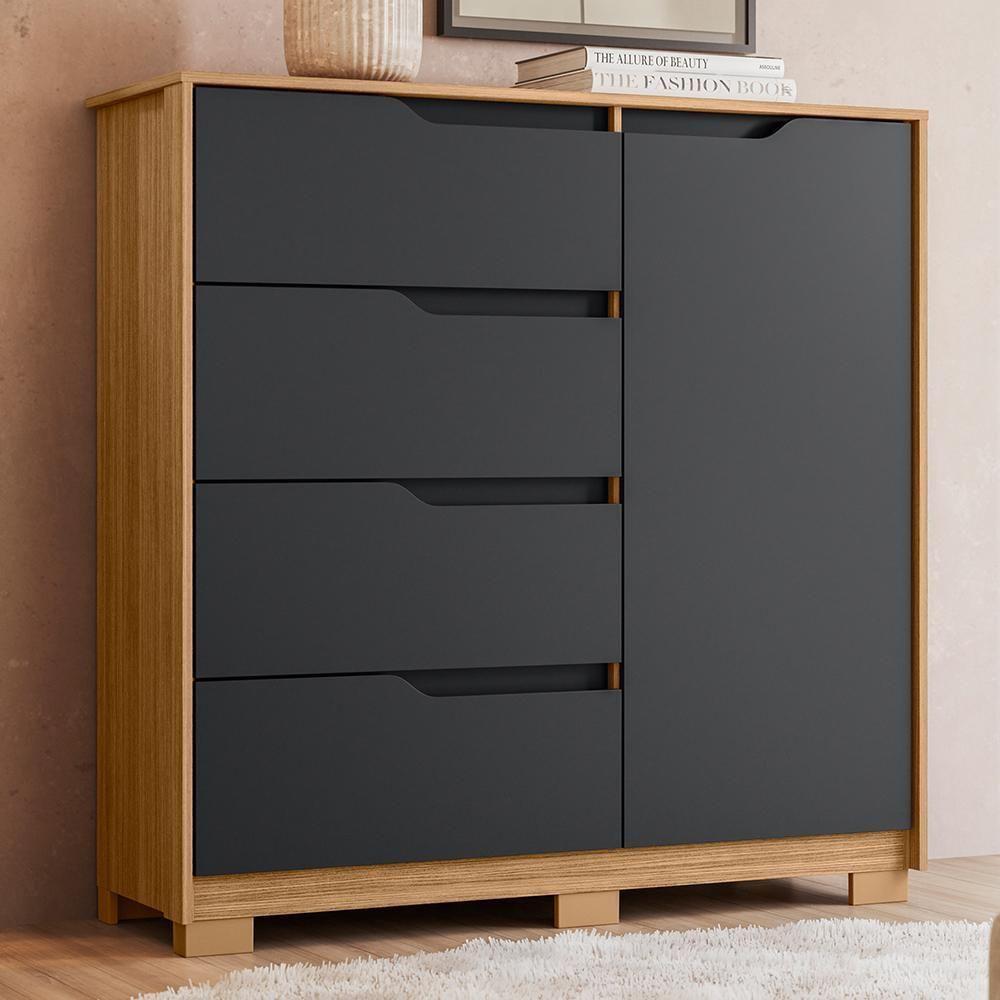 Cômoda Sole 1 Porta E 4 Gavetas Flex Titanium-nature - Móveis Albatroz Titanium-nature - 3