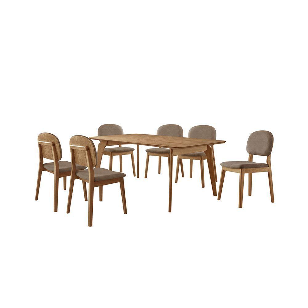 Conjunto Sala De Jantar Mesa Paris 160x90cm Tampo Retângular Mdf Laminado Com 6 Cadeiras Siena Courino Marrom - 1