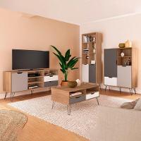 Conjunto Para Sala Rack Tv 60 Pol Carvalho Branco Grafite Prata Arly - 2