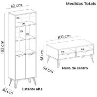 Conjunto Para Sala Rack Tv 60 Pol Carvalho Branco Grafite Prata Arly - 3