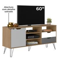 Conjunto Para Sala Rack Tv 60 Pol Carvalho Branco Grafite Prata Arly - 6