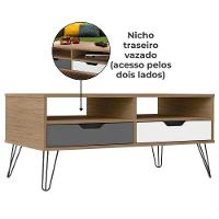 Conjunto Para Sala Rack Tv 60 Pol Carvalho Branco Grafite Prata Arly - 7