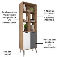 Conjunto Para Sala Rack Tv 60 Pol Carvalho Branco Grafite Prata Arly - 8