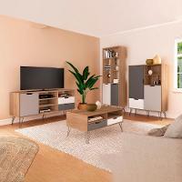 Conjunto Para Sala Rack Tv 60 Pol Carvalho Branco Grafite Prata Arly - 10