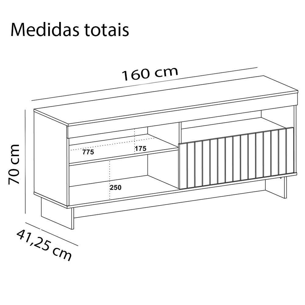 Rack Bancada Tv 65 Pol 160 Cm 1p Basculante Cinamomo Off White Arly - 4