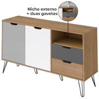 Conjunto Sala Estar Rack Tv 60 Pol Carvalho Branco Grafite Prata Arly Carvalho Branco - 6