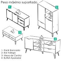 Conjunto Sala Estar Rack Tv 60 Pol Carvalho Branco Grafite Prata Arly Carvalho Branco - 8