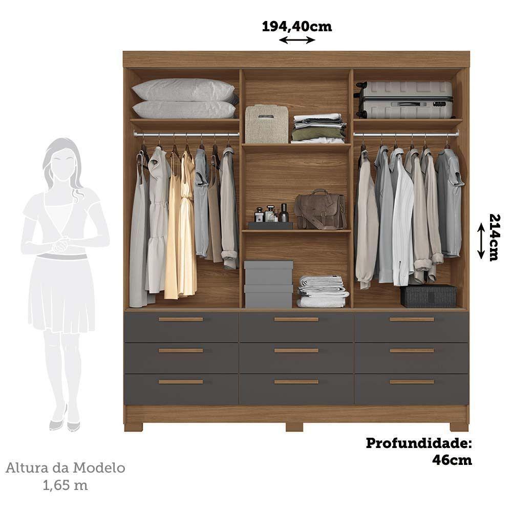 Guarda-roupa Casal 194,40 3 Pt 9 Gv Dante Estilo Mm Jatoba/grafitte - 4