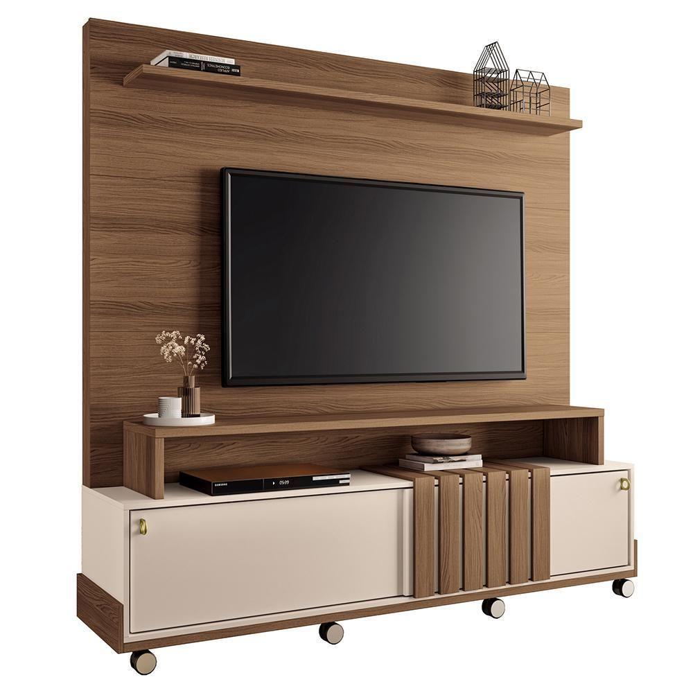 Sala De Estar Bold Com Estante, Buffet Aparador E Cristaleira Castanho-off White - Hb Móveis Castanho-off White - 2