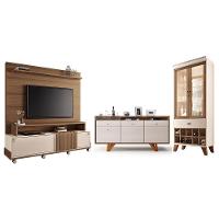 Sala De Estar Bold Com Estante, Buffet Aparador E Cristaleira Castanho-off White - Hb Móveis Castanho-off White - 1