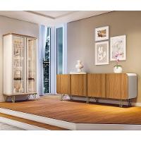 Sala De Jantar Com Cristaleira évora E Balcão Buffet Saluti Off White-cinamomo - Hb Móveis Off White-cinamomo - 3