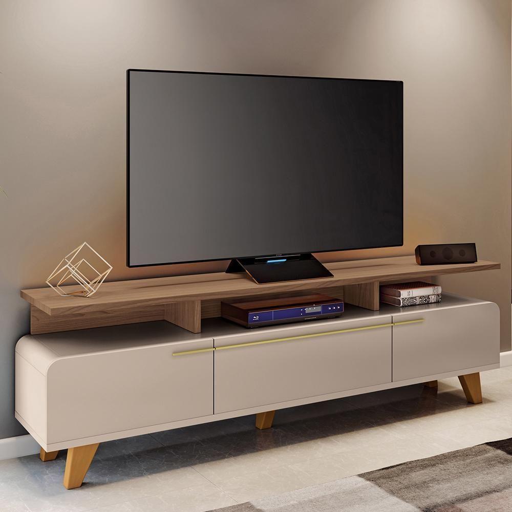 Rack Bancada Essenza 2.0 Off White-castanho Para Tv Até 70? - Hb Móveis Off White-castanho - 4