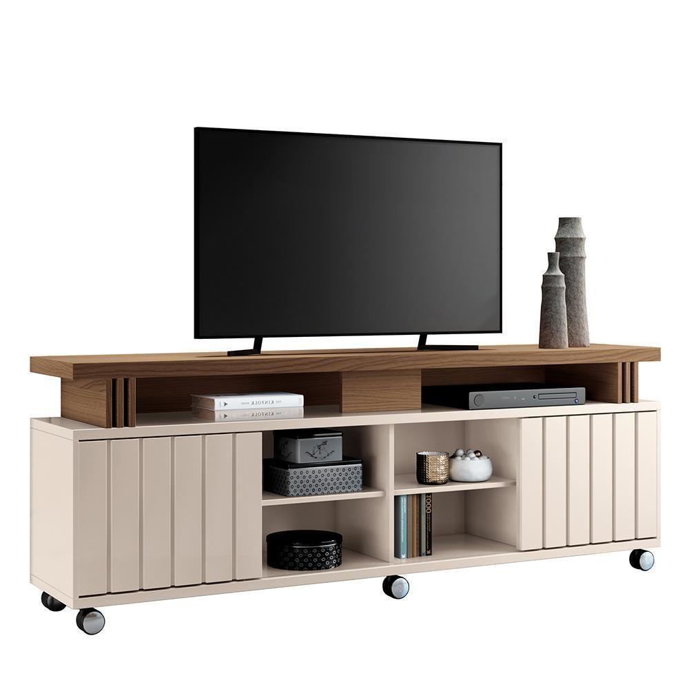 Rack Bancada Briz 1.8 Off White-castanho Para Tv Até 70? - Hb Móveis Off White-castanho - 1