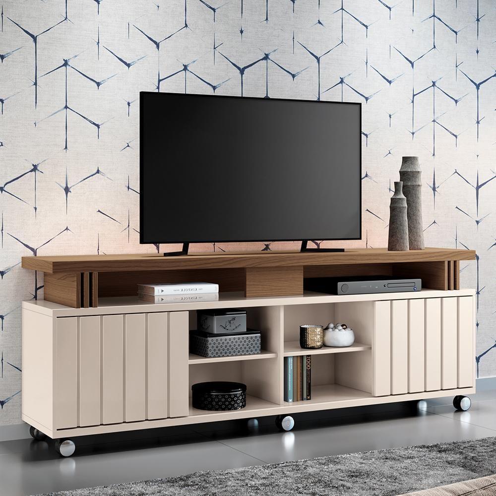 Rack Bancada Briz 1.8 Off White-castanho Para Tv Até 70? - Hb Móveis Off White-castanho - 3