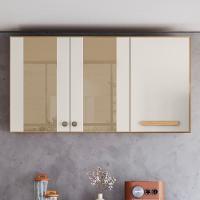 Armário Aéreo Intenza 120cm 3 Portas Freijó-off White Cristal Com Vidro Reflecta - Nicioli Freijó-off White Cristal - 2